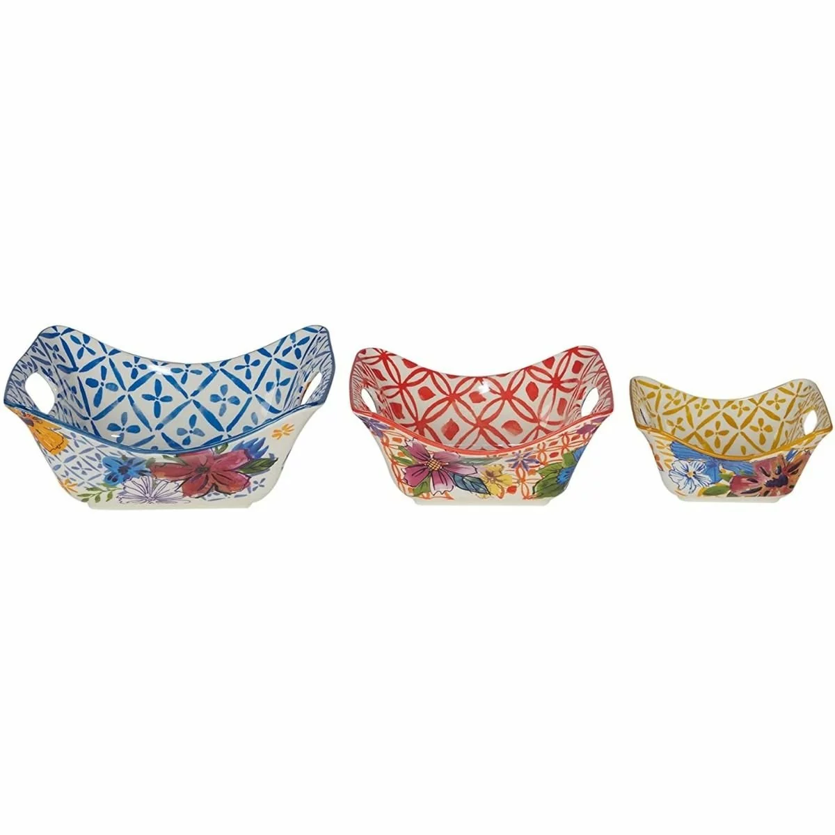 Certified International 3-Piece Bowl Set With Handles | Flower Power - Image 2