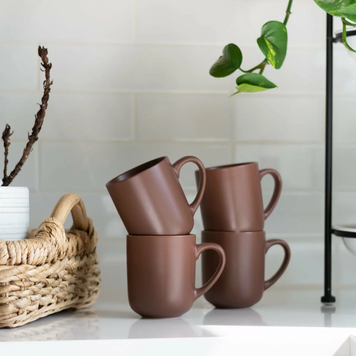 Everything Kitchens Modern Flat 15oz Mugs (Set Of 4) | Brown - Image 3