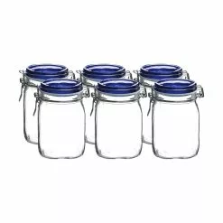 Bormioli Rocco 1L Swing Top Fido Canning Jars - Blue Lid | 6-pack