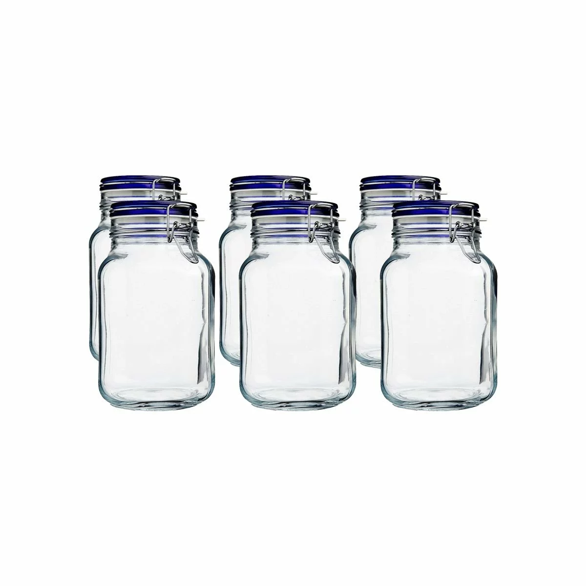 Bormioli Rocco 2L Swing Top Fido Glass Jars - Blue Lid | 6-pack