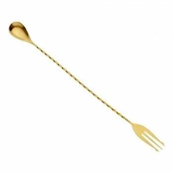 Mercer Barfly 12.4" Bar Spoon With Fork | Gold Plated