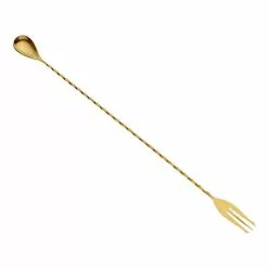 Mercer Barfly 15.75" Bar Spoon With Fork | Gold Plated