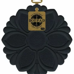 Talisman Designs Silicone Pot Holder, Trivet/Hot Pad, Multi-Tool - Black Flower
