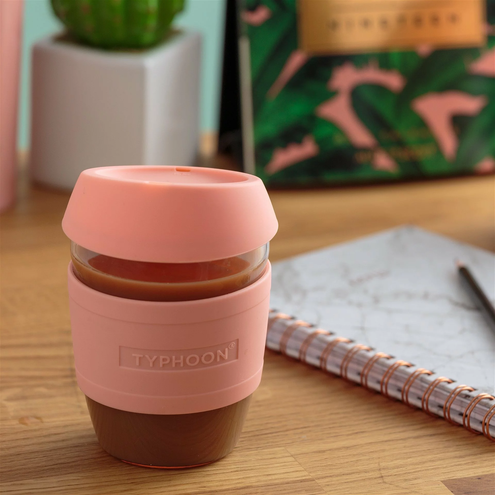 Typhoon PURE 13.5oz Reusable Glass Coffee Cup | Pink - Image 3