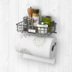 Spectrum Industrial Gray Wall Mount Basket With Paper Towel Holder