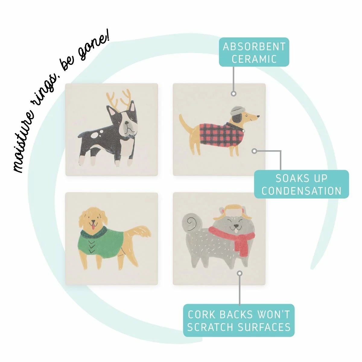 Danica Brands Danica Jubilee 4" Soak Up Coasters (Set Of 4) | Yule Dogs - Image 6